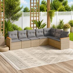 7-Piece Modular Garden Sofa Set with Beige Cushions