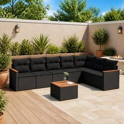 8 Piece Black Poly Rattan Garden Sofa Set for Outdoor Use