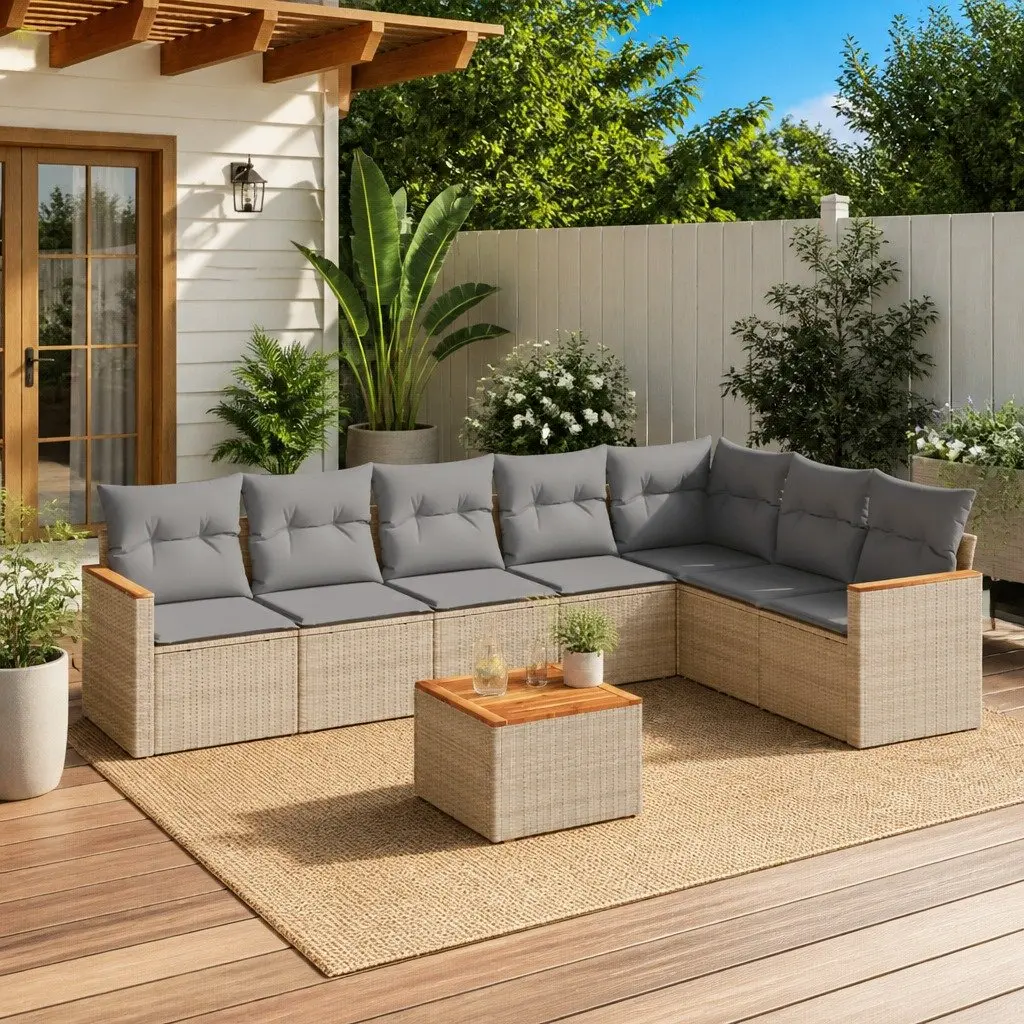 Beige 8-Piece Garden Sofa Set with Durable Construction