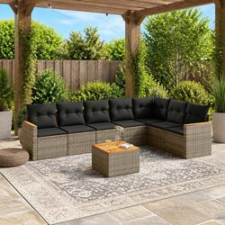 Durable 8-Piece Grey Garden Sofa Set with Rattan Finish