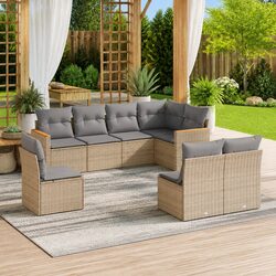 8-Piece Modular Garden Sofa Set with Durable Beige Cushions