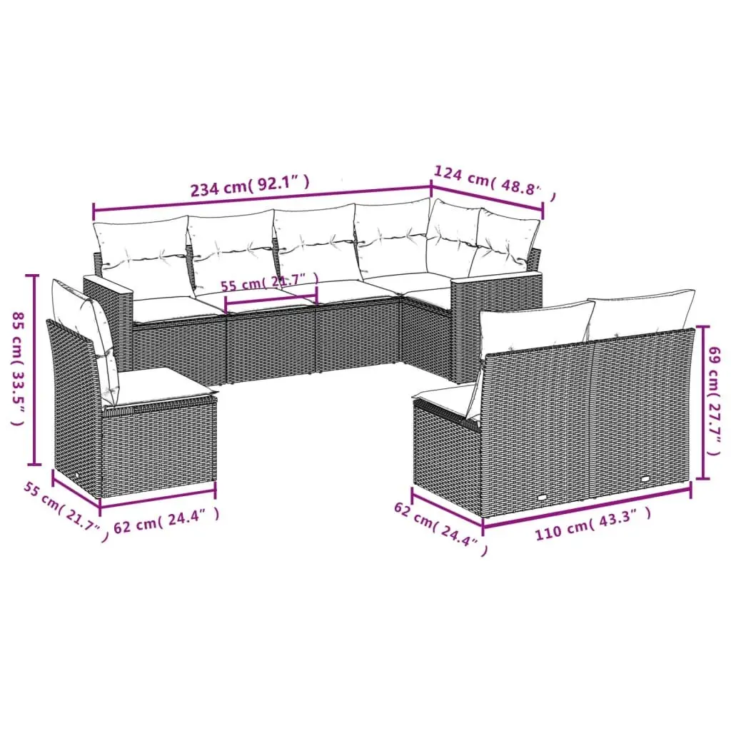 8-Piece Modular Garden Sofa Set with Durable Beige Cushions