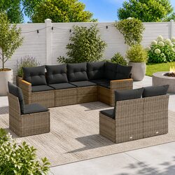 8-Piece Outdoor Garden Sofa Set with Cushions in Grey
