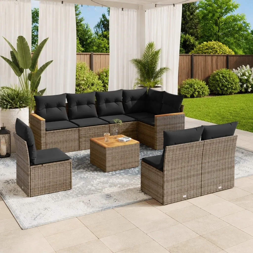 Garden Sofa Set Poly Rattan 9 Piece Outdoor Furniture Grey
