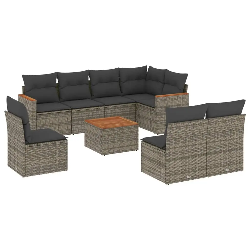 Garden Sofa Set Poly Rattan 9 Piece Outdoor Furniture Grey