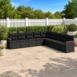Modular Black Rattan 9 Piece Garden Sofa Set