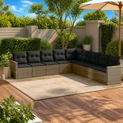 9-Piece Modular Grey Garden Sofa Set for Outdoor Comfort
