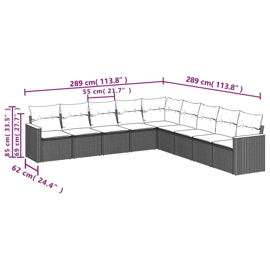 9-Piece Modular Grey Garden Sofa Set for Outdoor Comfort