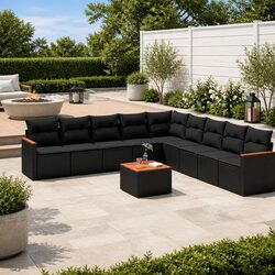 Premium 10 Piece Black Poly Rattan Garden Sofa Set