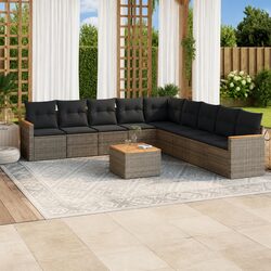 10-Piece Grey Poly Rattan Garden Sofa Set for Outdoors