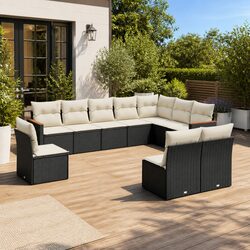 Premium Black 10-Piece Garden Sofa Set with Cushions