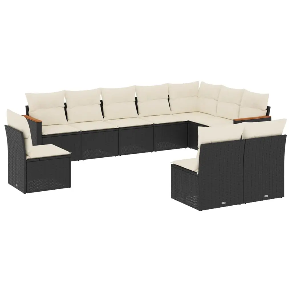 Black 10-Piece Garden Sofa Set with Cushions
