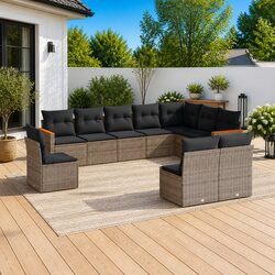10-Piece Modular Garden Sofa Set with Cushions - Grey
