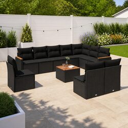 11-Piece Black Modular Garden Sofa Set for Outdoors