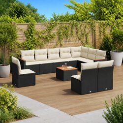 11-Piece Black Rattan Garden Sofa Set for Patio Comfort