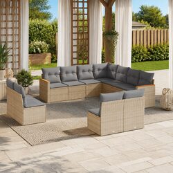 Beige Rattan 11 Piece Garden Sofa Set for Outdoor Relaxation