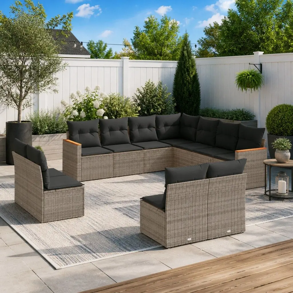 Modular 11 Piece Garden Sofa Set with Grey Cushions