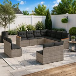 Modular 11 Piece Garden Sofa Set with Grey Cushions