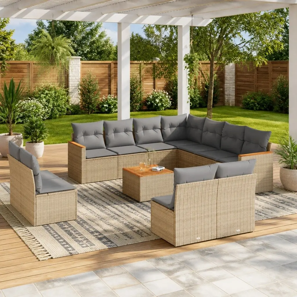 12 Piece Outdoor Sofa Set in Beige Poly Rattan