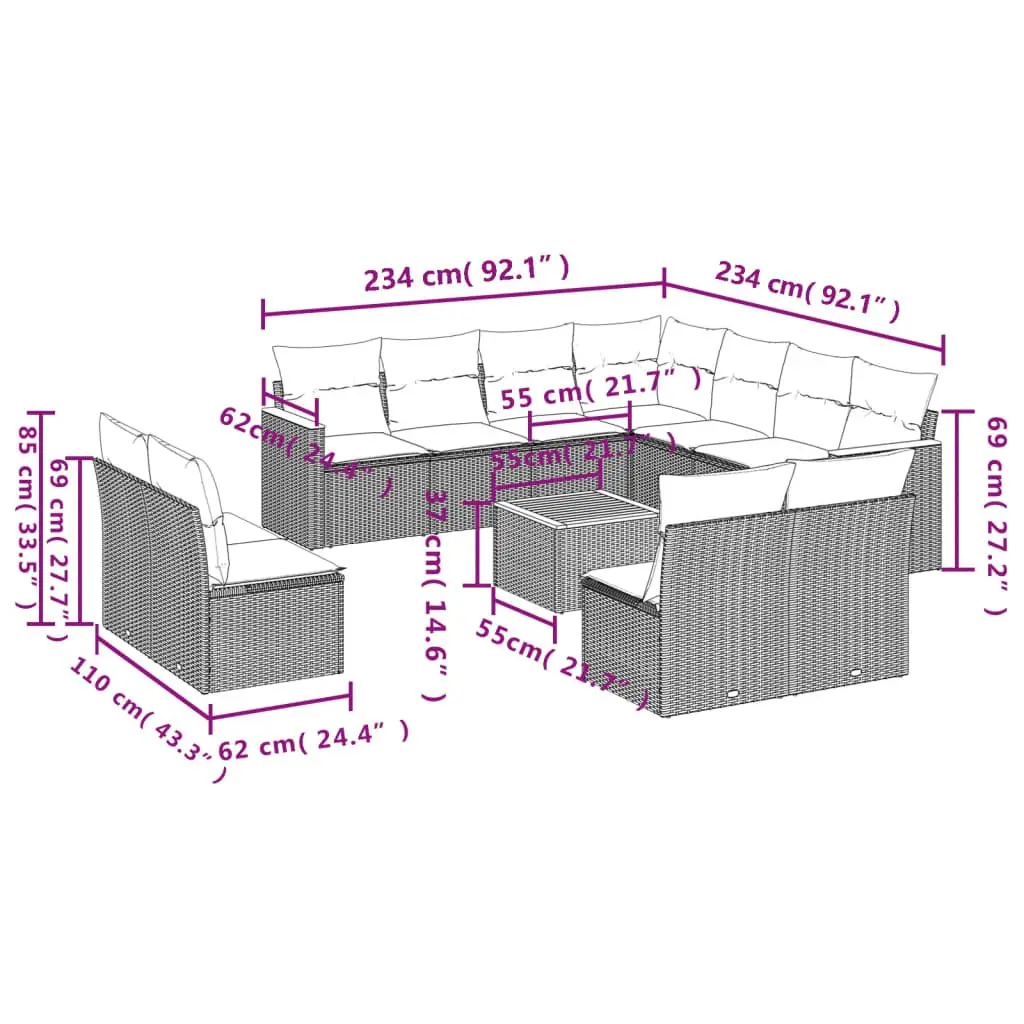 12 Piece Outdoor Sofa Set in Beige Poly Rattan