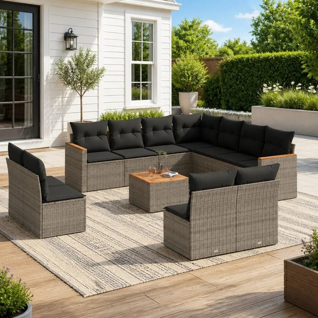 Garden Sofa Set PE Rattan 12 Piece Grey Patio Lounge Modular Outdoor Furniture