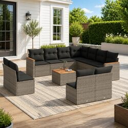 12-Piece Grey Poly Rattan Garden Sofa Set for Outdoor Use