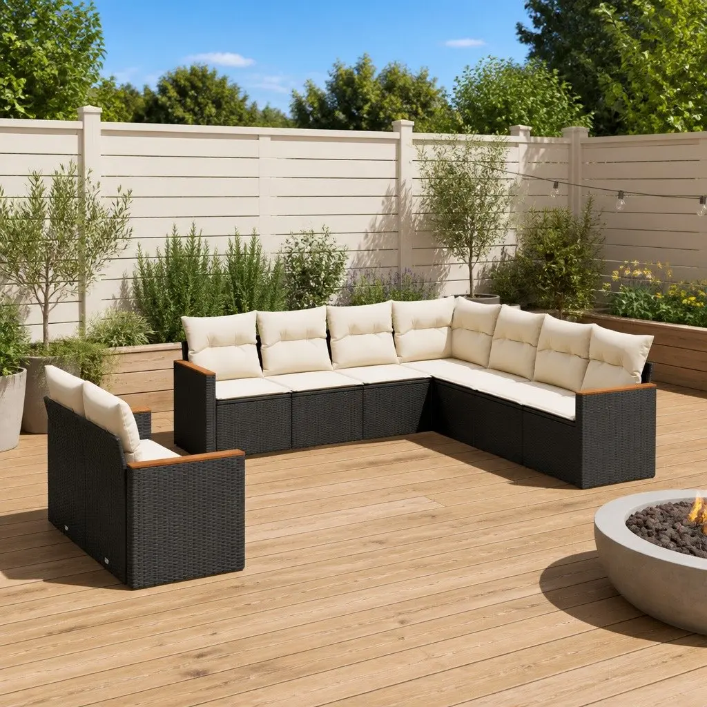Black Modular 9-Piece Outdoor Garden Sofa Set