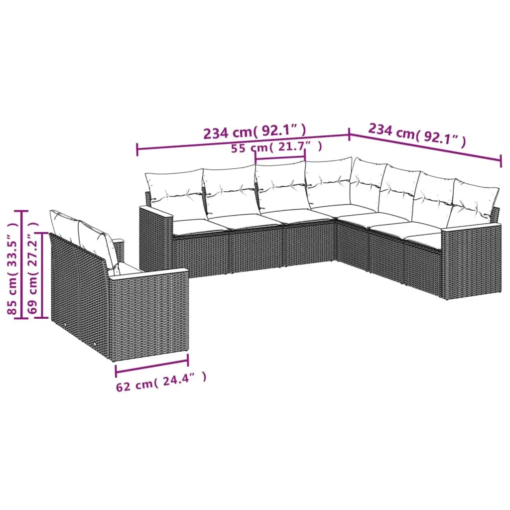 Black Modular 9-Piece Outdoor Garden Sofa Set