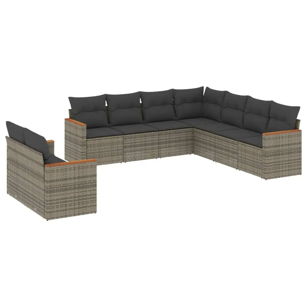 Garden Sofa Set PE Rattan 9 Piece Modular Lounge Grey Powder-coated Steel