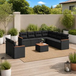 10-Piece Black Outdoor Garden Sofa Set - Durable & Stylish