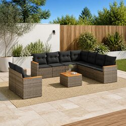 10-Piece Grey Poly Rattan Garden Sofa Set