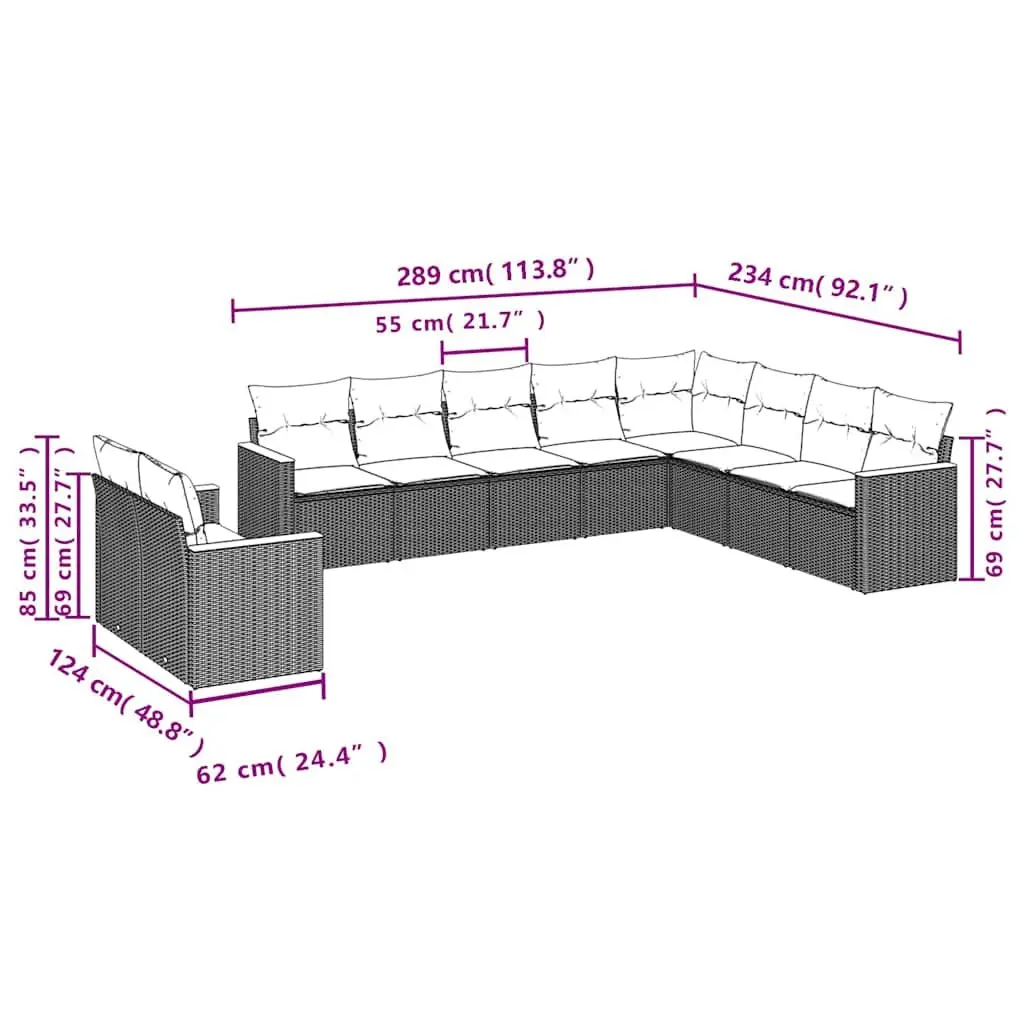 Garden Sofa Set PE Rattan 10 Piece Modular Outdoor Furniture Black
