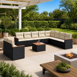 Premium 11-Piece Garden Sofa Set in Black Poly Rattan