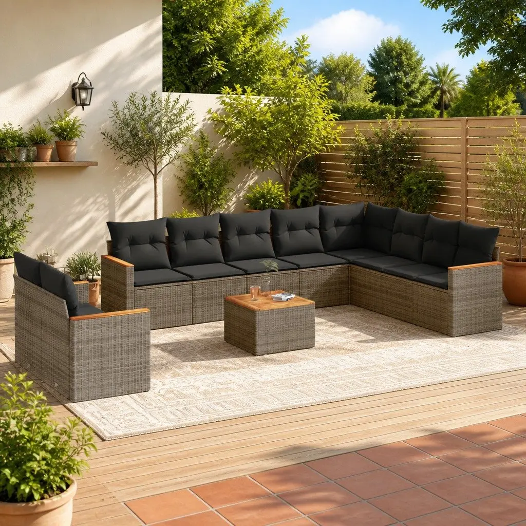 Garden Sofa Set PE Rattan 11 Piece Grey Modular Outdoor Furniture