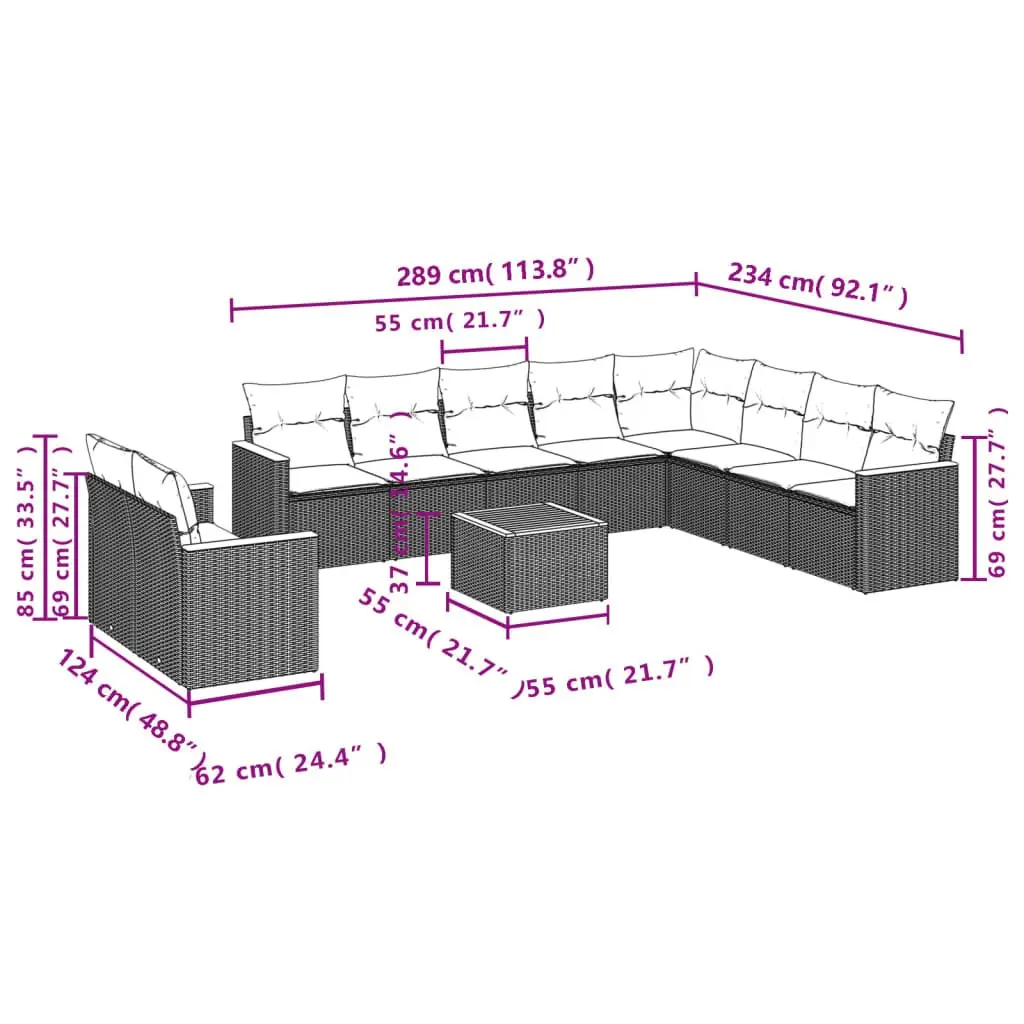 Garden Sofa Set PE Rattan 11 Piece Grey Modular Outdoor Furniture