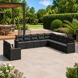 11-Piece Black Modular Garden Sofa Set for Outdoor Living