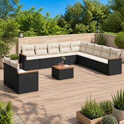 Black Poly Rattan 12 Piece Modular Garden Sofa Set