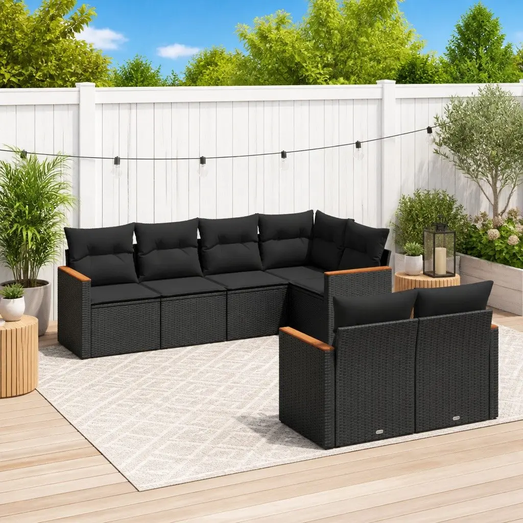 Outdoor Sofa Set PE Poly Rattan 7 Piece Black Modular