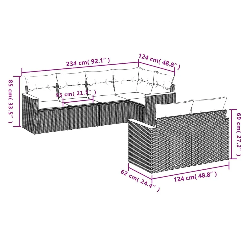 Outdoor Sofa Set PE Poly Rattan 7 Piece Black Modular