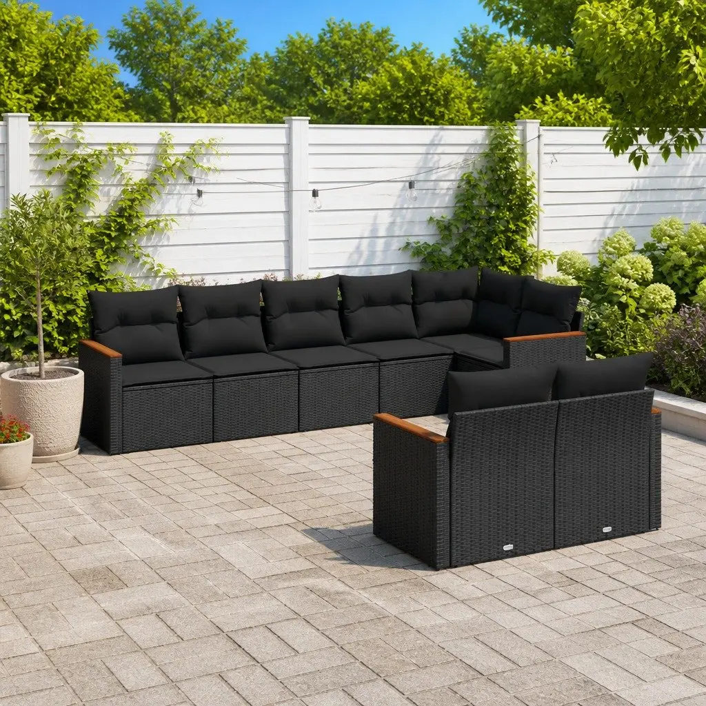 Black Modular 8-Piece Outdoor Sofa Set for Patio