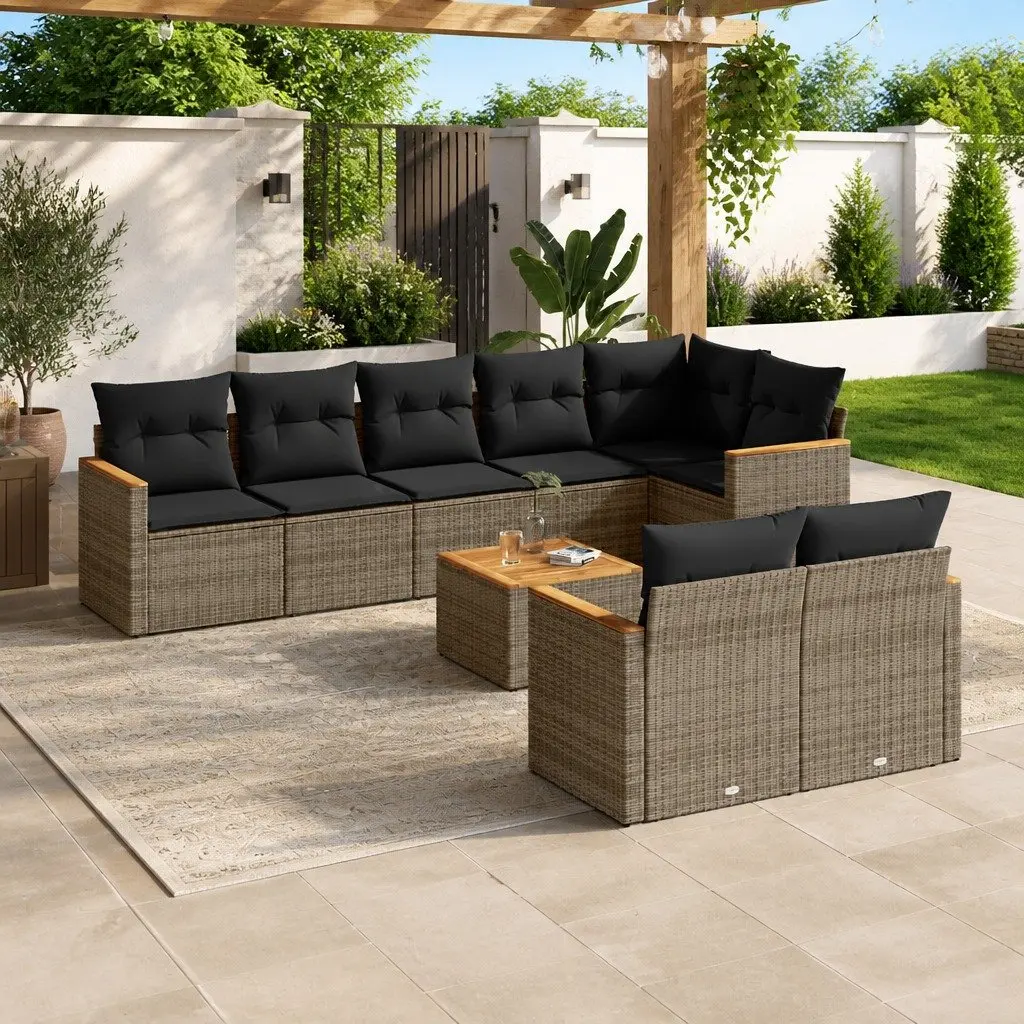 Garden Sofa Set Poly Rattan 9 Piece Outdoor Furniture Grey Modular Patio Seating