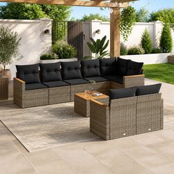 9-Piece Modular Garden Sofa Set in Grey Poly Rattan