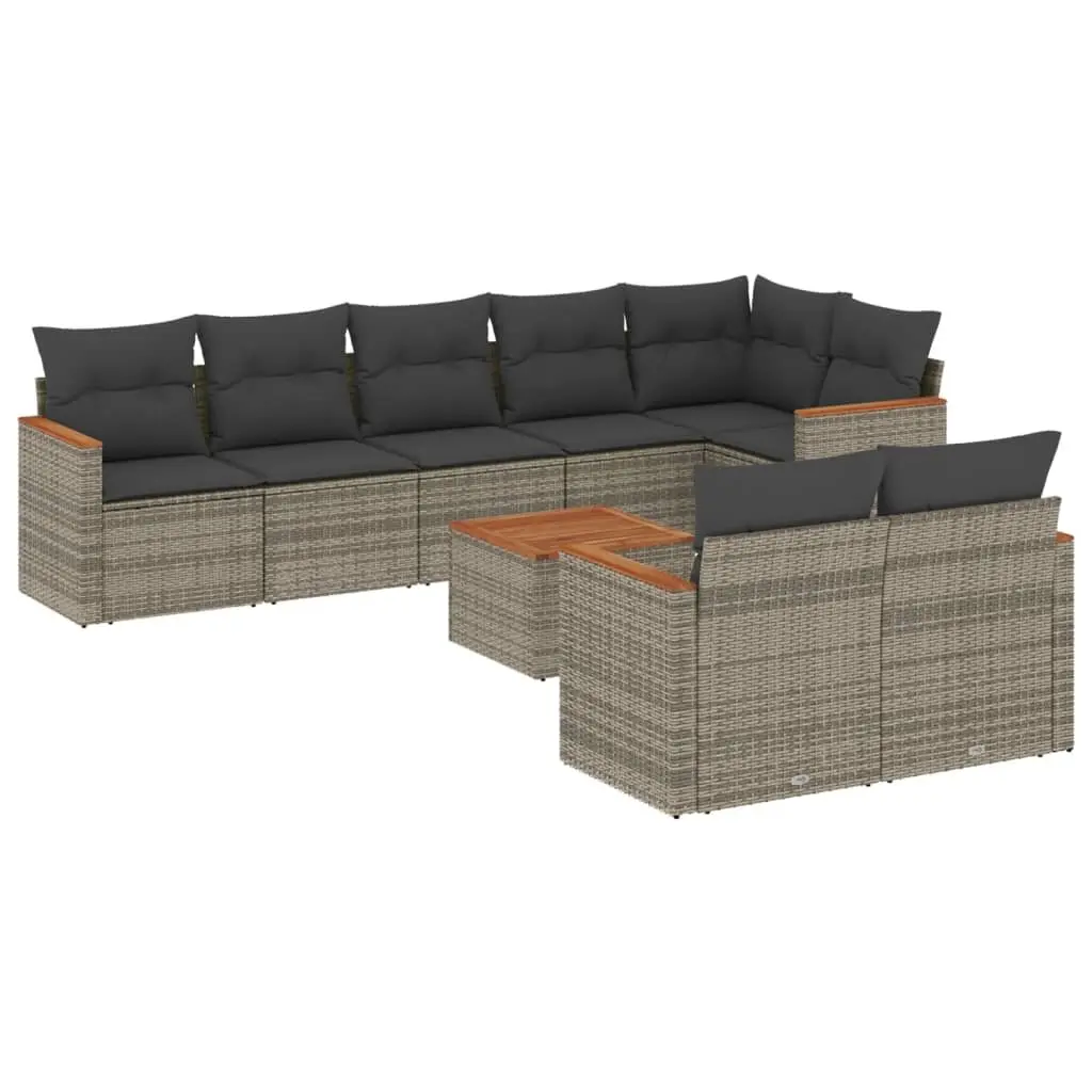 Garden Sofa Set Poly Rattan 9 Piece Outdoor Furniture Grey Modular Patio Seating