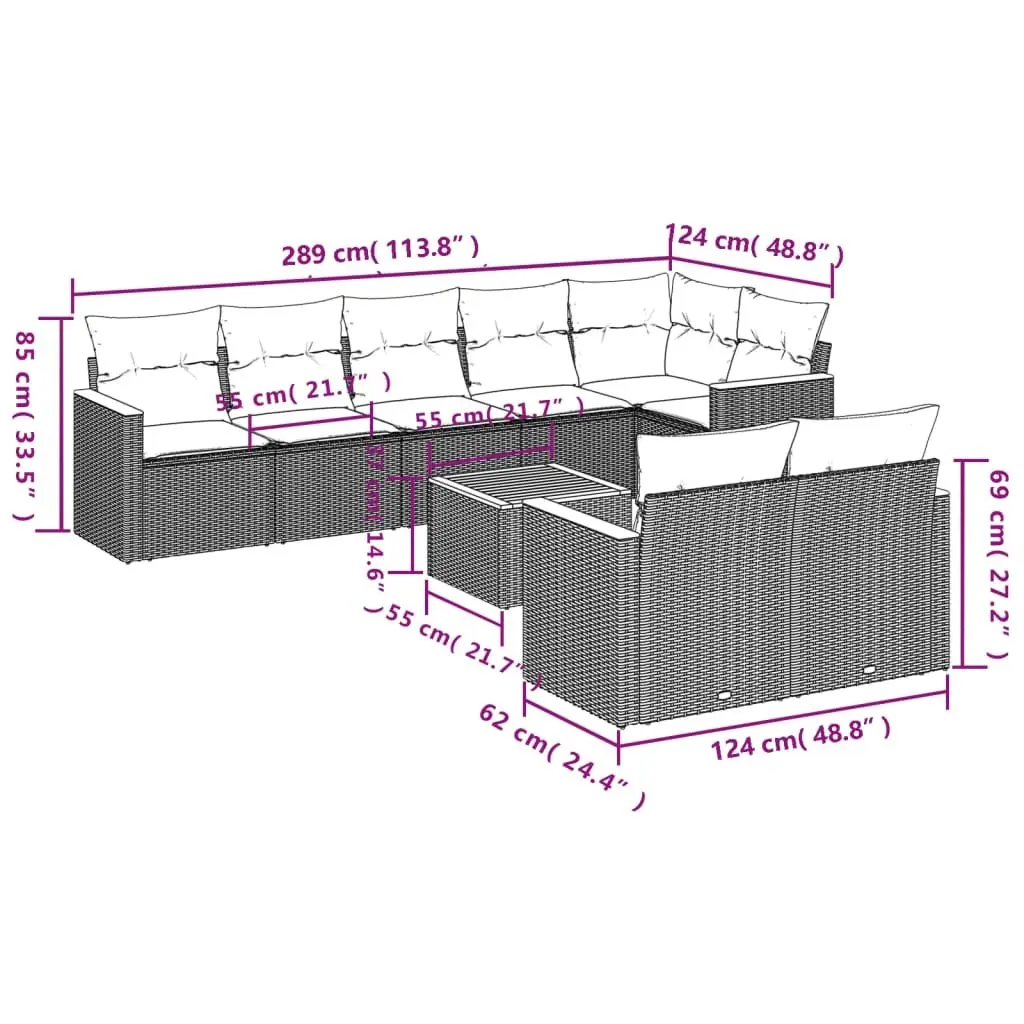 Garden Sofa Set Poly Rattan 9 Piece Outdoor Furniture Grey Modular Patio Seating