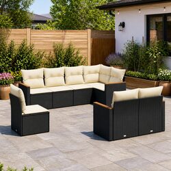 8-Piece Black Garden Sofa Set with Cushions for Outdoors