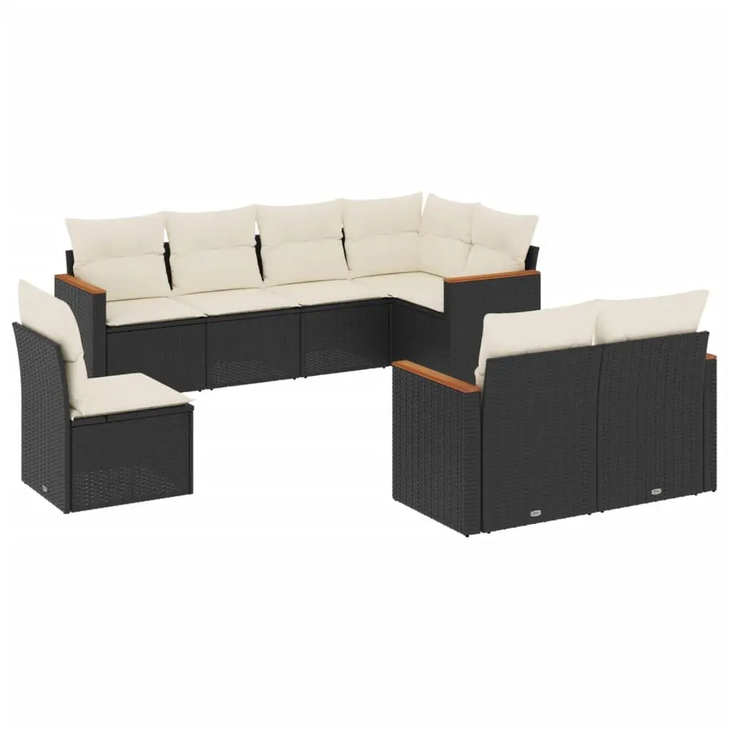 Garden Sofa Set PE Rattan Frame 8 Piece Outdoor Furniture Black with Cushions