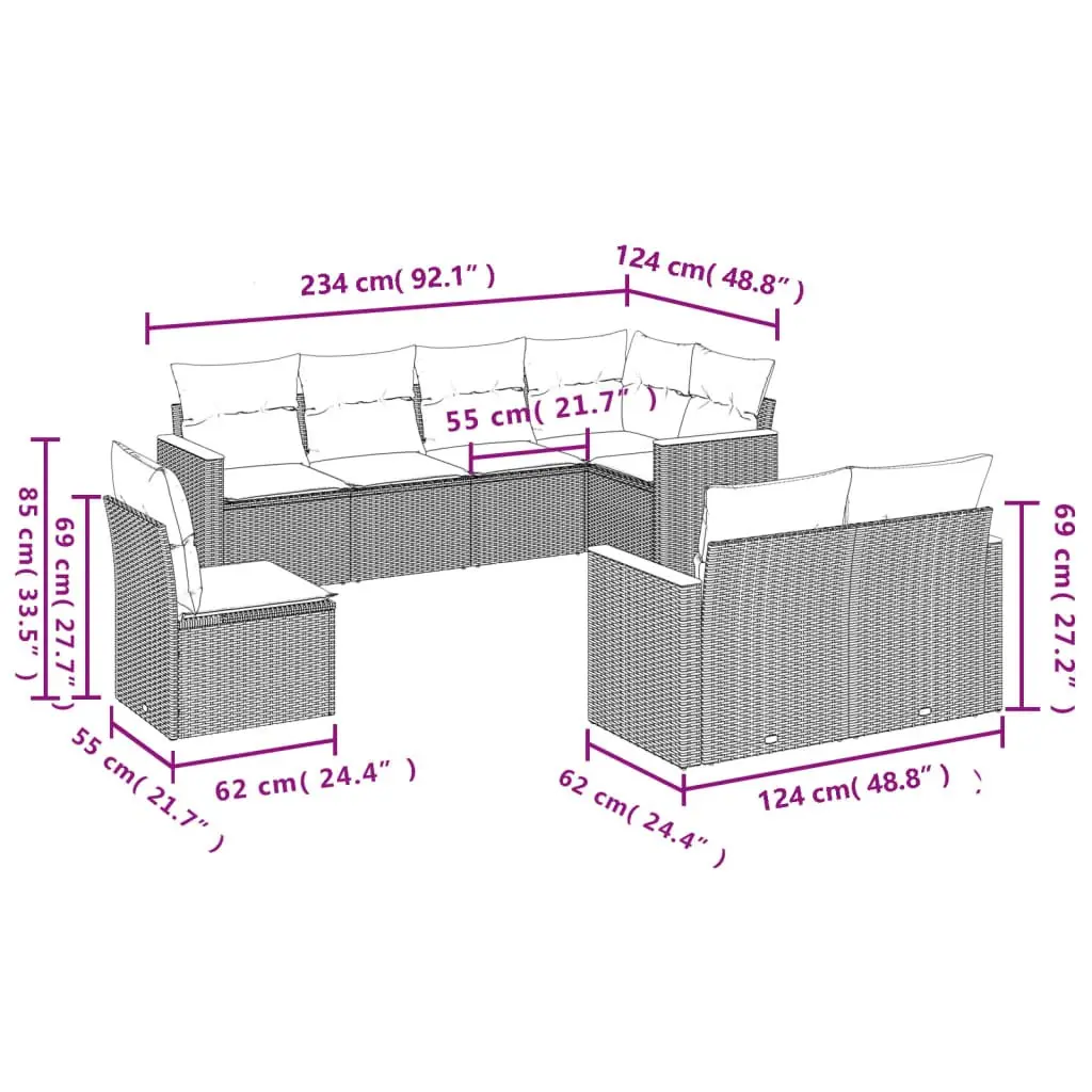 Grey Modular 8-Piece Outdoor Garden Sofa Set