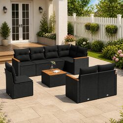 Modular Black Poly Rattan 9-Piece Garden Sofa Set