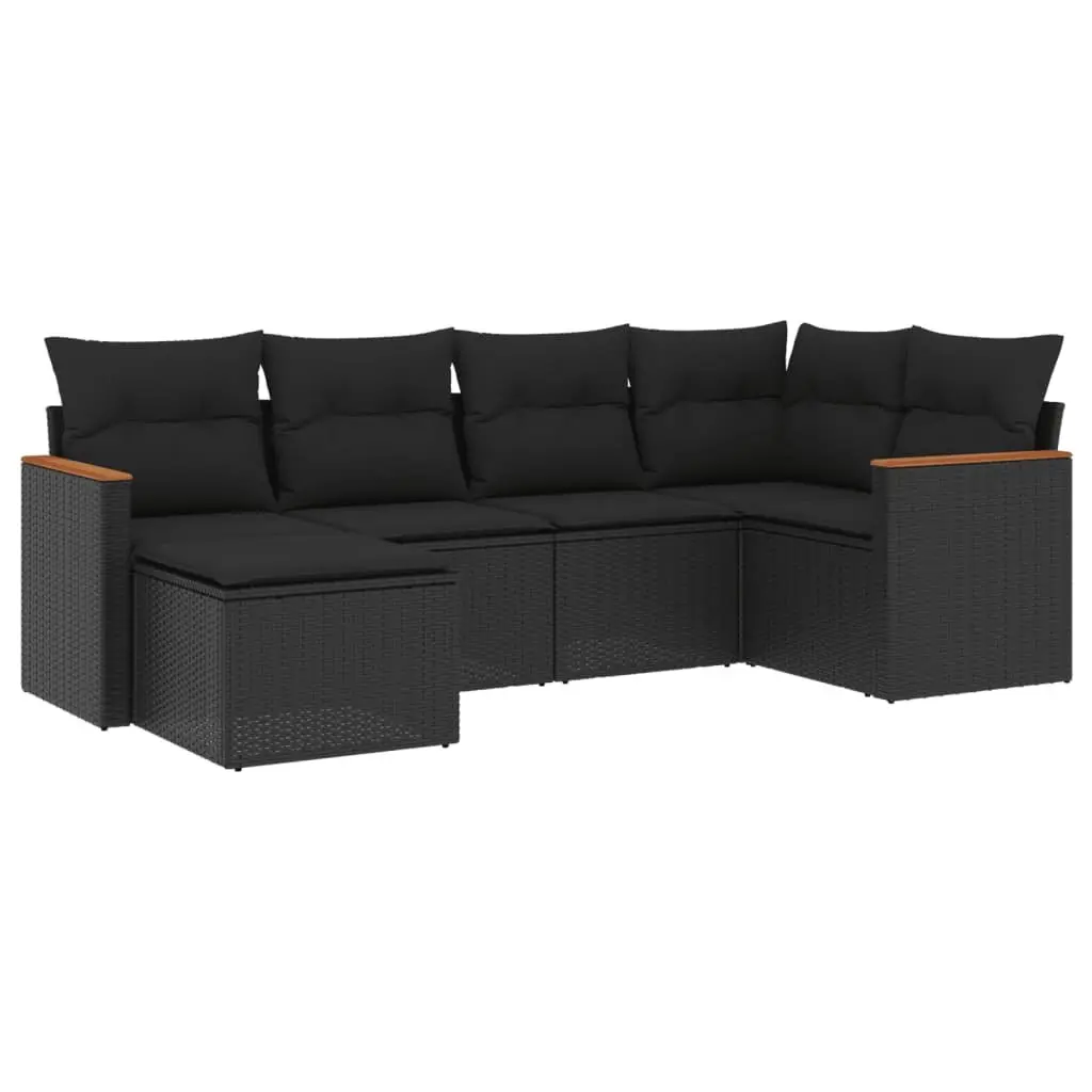 6 Piece Black Rattan Modular Garden Sofa Set
