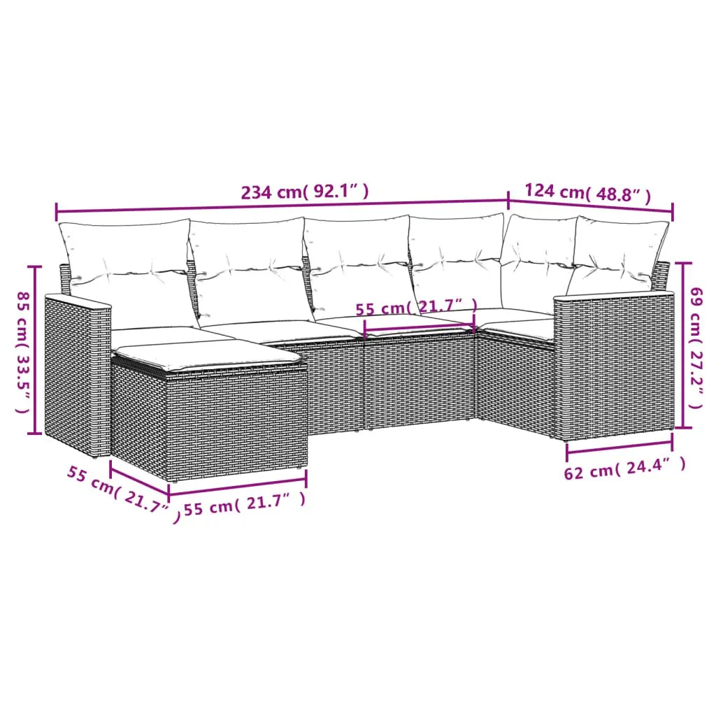 6-Piece Black Modular Garden Sofa Set for Outdoor Relaxation